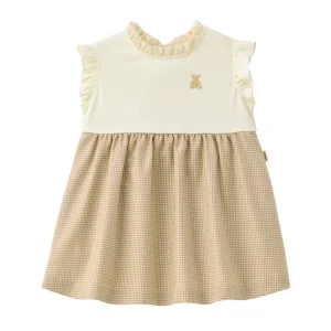 ROBE BEIGE ET CRÈME MOTIF PIED-DE-POULE